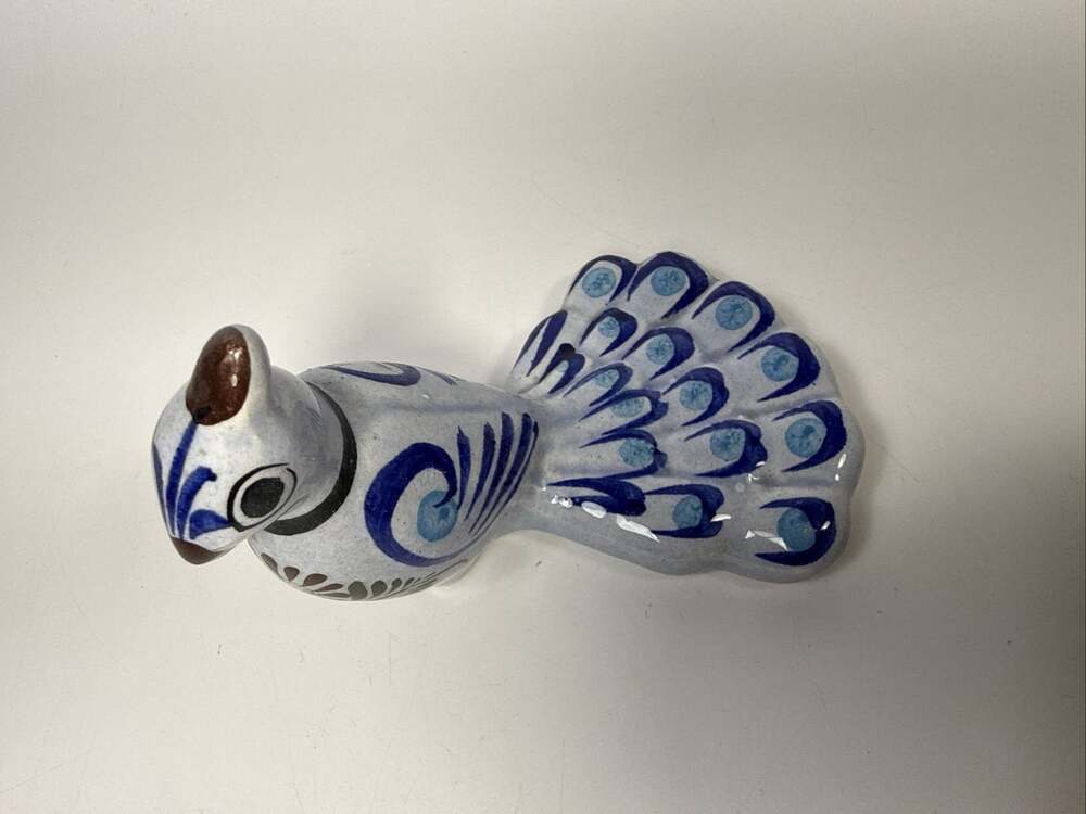 Vtg Tonala Mexican Folk Art Hand Painted Peacock Signed “Cat” G2 - Picture 3 of 11